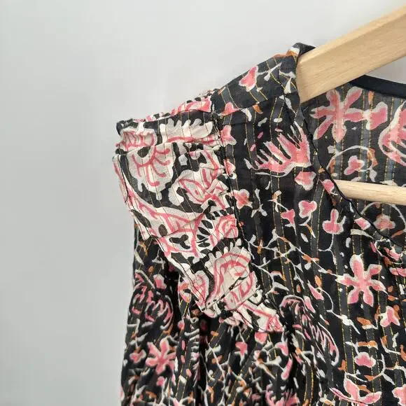 CLEOBELLA NWT Evereve Brynlee Black Pink Org Cotton Metallic Print Blouse // L - Picture 6 of 16